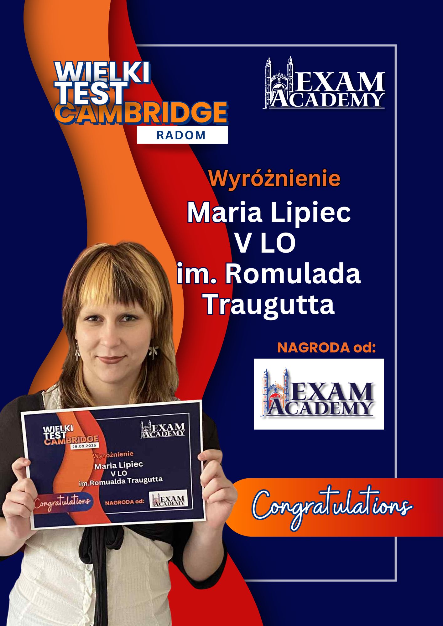 Uczennica VLO wyróżniona w Wielkim Teście Cambridge